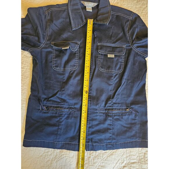 Navy Blue Utility Jacket Koret Size S Contrast Stitching, Zip & Button Pockets - Picture 3 of 6